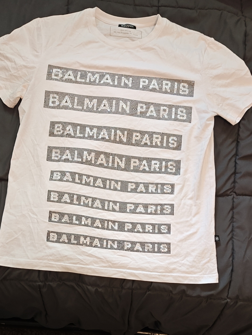 Balmain White Short-Sleeve Bedazzled Shirt Size Medium